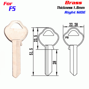 F-221 Brass Thickness 1.8 mm F5 door key Blank Right side