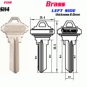 F-151 Brass Thickness 2.0mm SH4 door key Blank left SIDE
