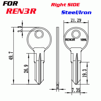 J-024 Steel Iron Thickness 2 mm REN3R House key Blanks Right
