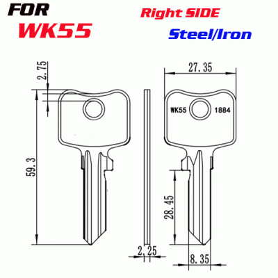 J-026 Steel Iron Thickness 2.25 mm WK55 House key Blanks Right
