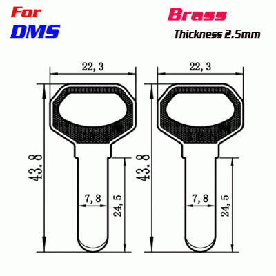 F-203 Brass Thickness 2.5 mm DMS door key Blank
