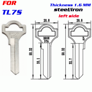 F-047 Steel Thickness 1.6 mm TL7S door key Blanks LEFT SIDE