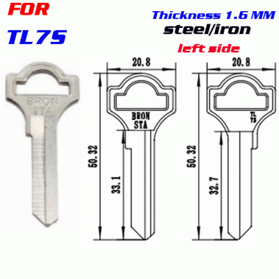 F-047 Steel Thickness 1.6 mm TL7S door key Blanks LEFT SIDE