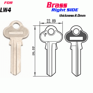 F-142 Brass Thickness 2mm LW4 door key Blank Right SIDE