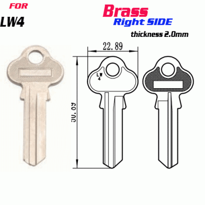 F-142 Brass Thickness 2mm LW4 door key Blank Right SIDE
