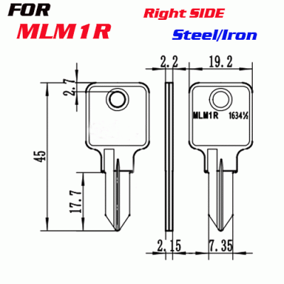 J-019 Steel Iron Thickness 2.15mm MLM1R House key Blanks Right