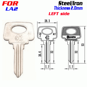 F-283 Steel Thickness 2.0mm LA2 door key blanks left side