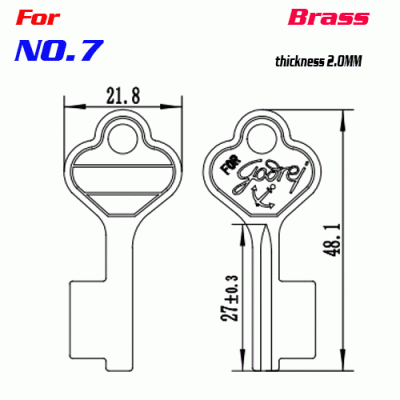 F-190 Brass Thickness 2mm NO.7 door key Blank