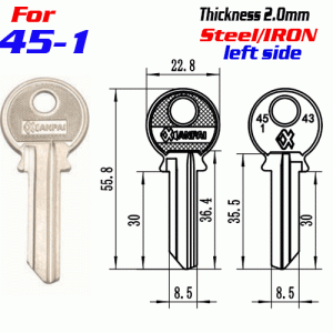 F-322 Steel Thickness 2.0mm 45-1 door key blanks left side