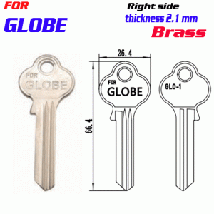 F-253 Brass Thickness 2.1mm Globe door key blanks Right side