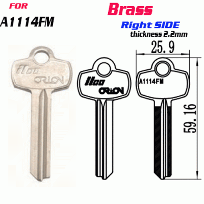 F-148 Brass Thickness 2.2mm A1114FM door key Blank Right SIDE