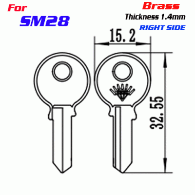 F-227 Brass Thickness 1.4mm SM28 door key blanks Right side