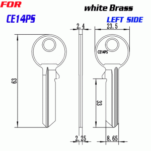 J-043 White Brass CE14PS KEY BLANKS LEFT SIDE