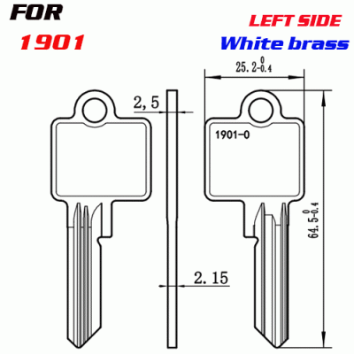 J-003 White Brass House key Blanks 1901 LEFT SIDE
