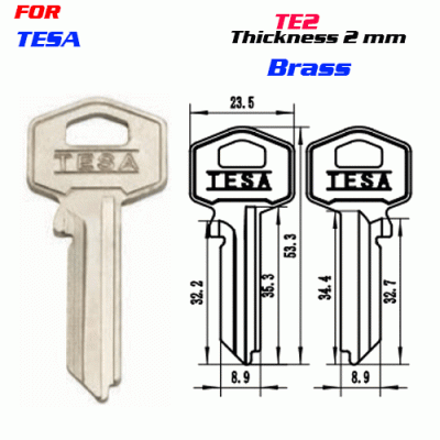 F-065 BRASS Thickness 2.0 mm TE2 door key Blanks