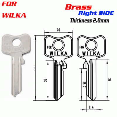 F-176 Brass Thickness 2.0mm WILKA door key Blank right SIDE