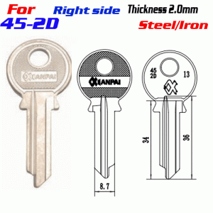 F-297 Steel Thickness 2.0mm 45-2D door key blanks Right SIDE
