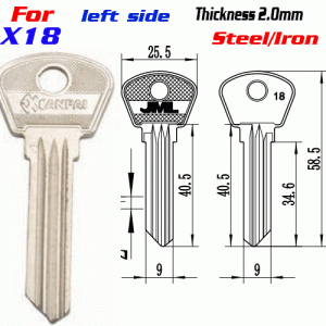 F-301 Steel Thickness 2.0mm X18 door key blanks left SIDE