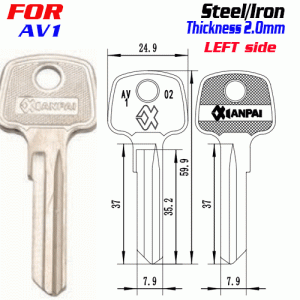 F-291 Steel Thickness 2.0mm AV-1 door key blanks left side