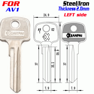 F-291 Steel Thickness 2.0mm AV-1 door key blanks left side
