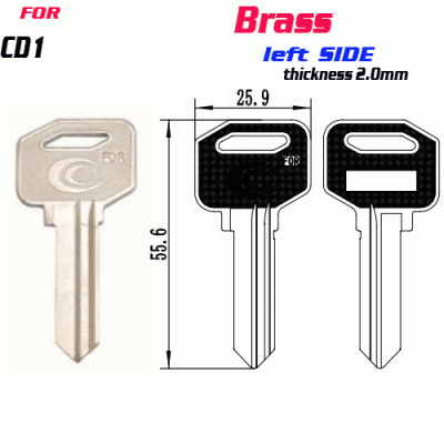 F-158 Brass Thickness 2.0mm CD1 door key Blank LEFT SIDE