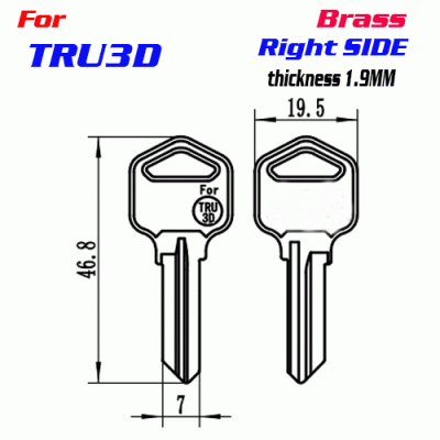 F-183 Brass Thickness 1.9 mm TUR3D door key Blank Right side