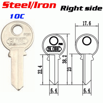 T-036 Steel Iron 10c door key blank Right side Wholesale