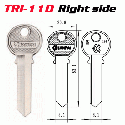 T-046 Steel Iron TRI11D door key blank Right side Wholesale