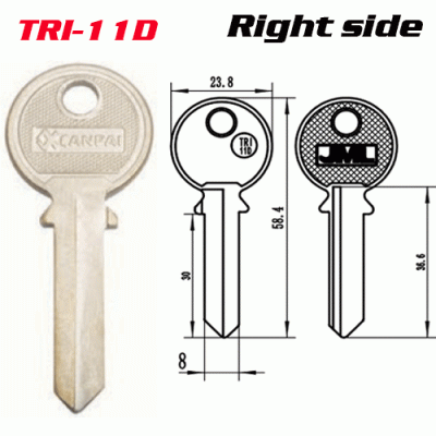 T-038 Steel Iron TRI11D door key blank Right side Wholesale