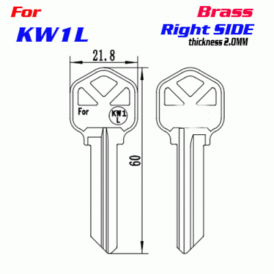 F-186 Brass Thickness 2.0 mm KW1L door key Blank Right side