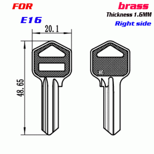 F-228 Brass Thickness 1.6mm E16 door key blanks Right side