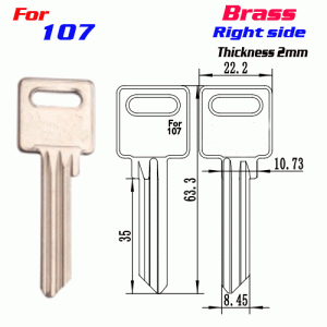 M-096 Brass Thickness 2mm 107 door key blanks Right side