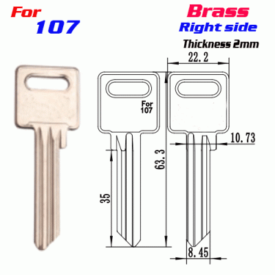 M-096 Brass Thickness 2mm 107 door key blanks Right side