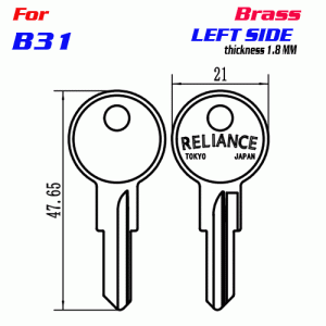 F-188 Brass Thickness 1.8 mm B13 door key Blank LEFT side