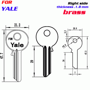 F-246 Brass Thickness 1.8mm YALE door key blanks Right side