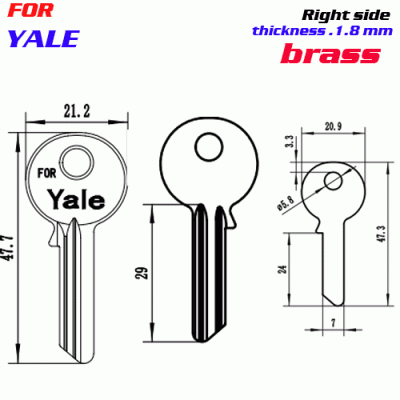 F-246 Brass Thickness 1.8mm YALE door key blanks Right side