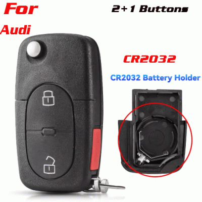 CKS-278 Flip Remote Key shel For Audi 2+1 Buttons 2032 battery