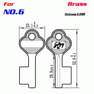 F-189 Brass Thickness 2mm NO.6 door key Blank
