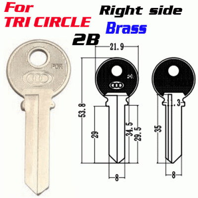 T-023 Brass TRI CIRCL 2B door key blank Right side