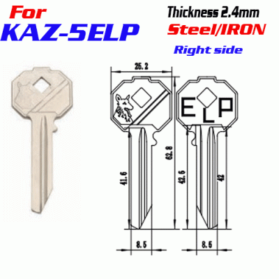 F-340 Steel Thickness 2.4mm KAZ-5ELP door key blanks right