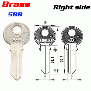 T-033 Brass 5BB door key blank Right side Wholesale
