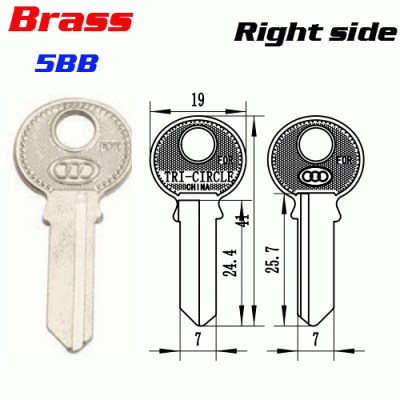 T-033 Brass 5BB door key blank Right side Wholesale