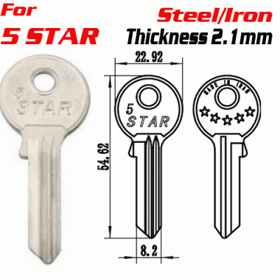 F-022 Steel 5 Star door key Blank Supliers Wholesale
