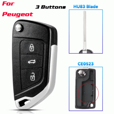 CKS-447 Modified Car Key Case For Peugeot 3 Buttons HU83 blade