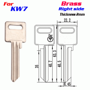 M-095 Brass Thickness 2mm KW7 door key blanks Right side