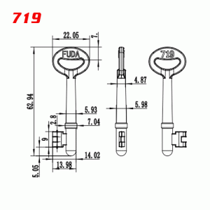 S-028 Number 719 Zinc alloy key blank for door locks