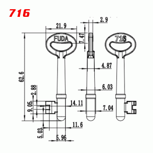 S-026 Number 716 Zinc alloy key blank for door locks