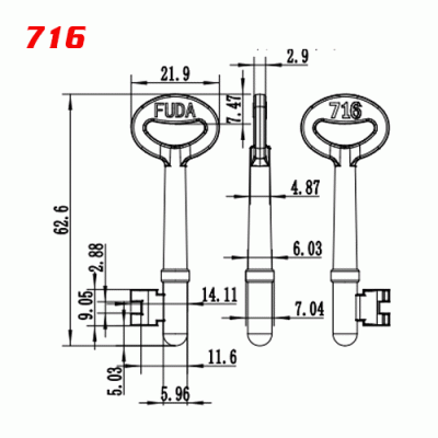 S-026 Number 716 Zinc alloy key blank for door locks