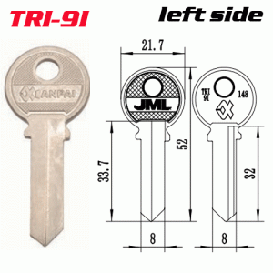 T-040 Steel Iron TRI9i door key blank LEFT side Wholesale