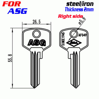 F-279 Brass Thickness 2.0mm ASG door key blanks Right side